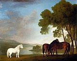 George Stubbs Two Bay Mares And A Grey Pony In A Landscape painting